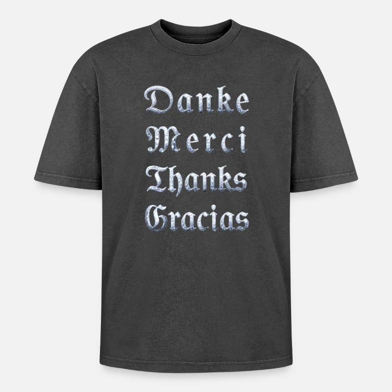 Multilinguale Dankesbotschaft Eiskristall - Oversized Unisex Premium Acid-Washed T-Shirt - acid washed black