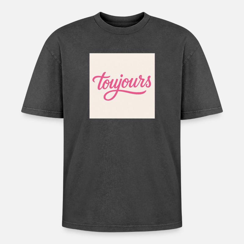 Toujours Pink Script - Oversized Unisex Premium Acid-Washed T-Shirt - Schwarz Acid Wash