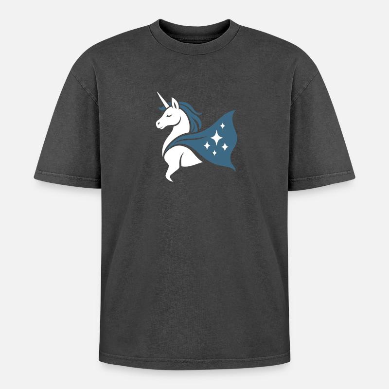 Starkes Sternen Einhorn, Edle Superheldin - Oversized Unisex Premium Acid-Washed T-Shirt - Schwarz Acid Wash