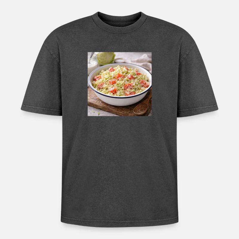 Salade crémeuse de chou et tomate - T-shirt Premium unisexe oversize acid-washed - noir délavé acide