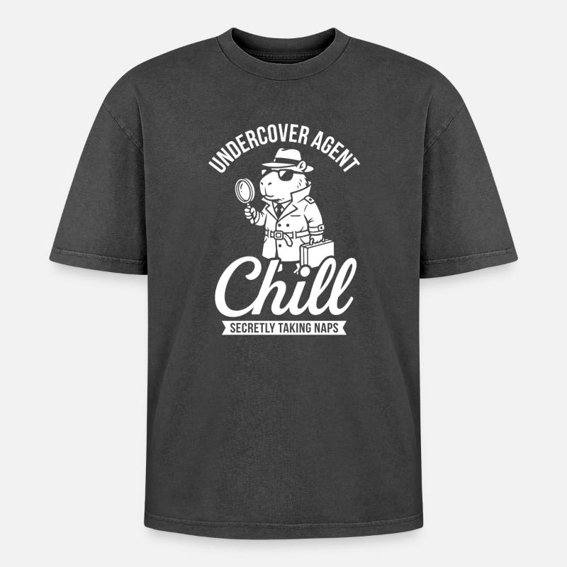 Undercover Agent Chill – Capybara - Oversized Unisex Premium Acid-Washed T-Shirt - acid washed black