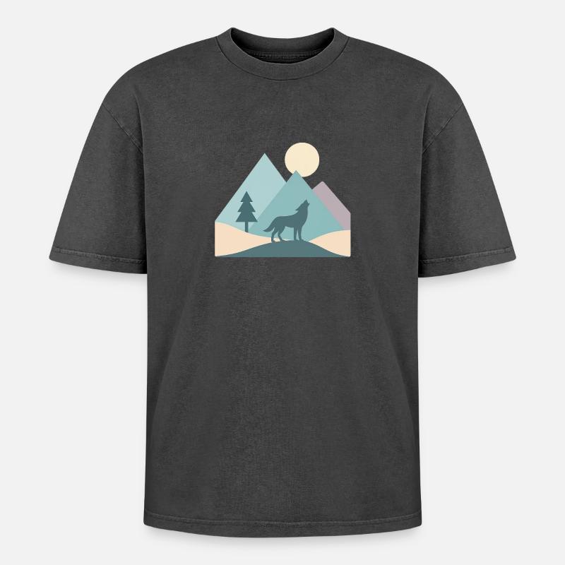 Wolf - Oversized Unisex Premium Acid-Washed T-Shirt - Schwarz Acid Wash