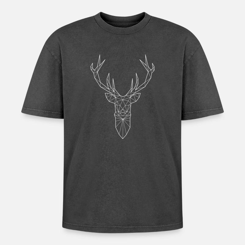 Tête de cerf dans le design triangle (blanc) - T-shirt Premium unisexe oversize acid-washed - noir délavé acide