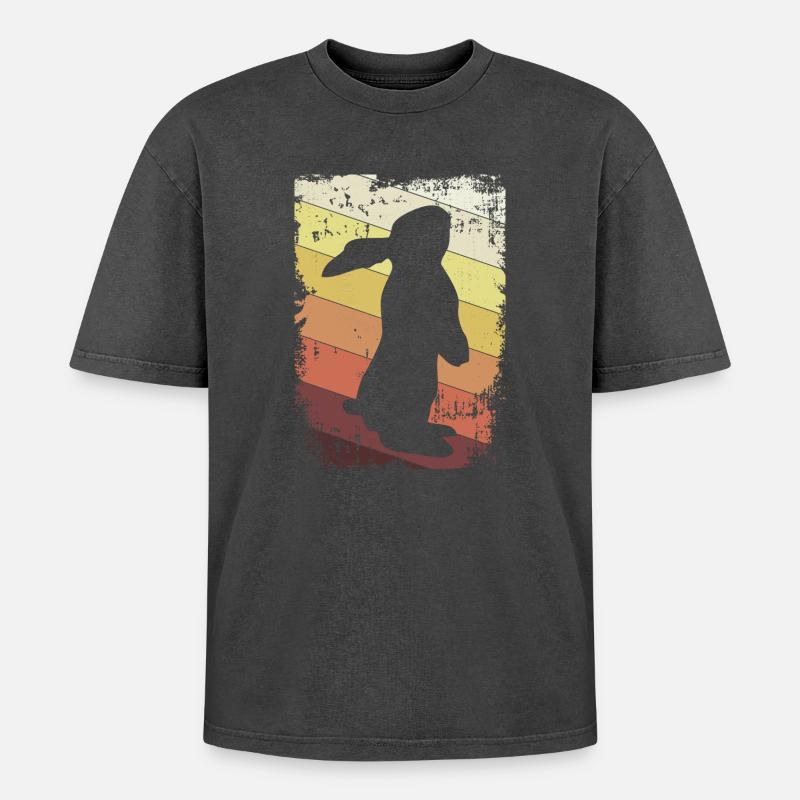 Rabbit - Oversized Unisex Premium Acid-Washed T-Shirt - acid washed black