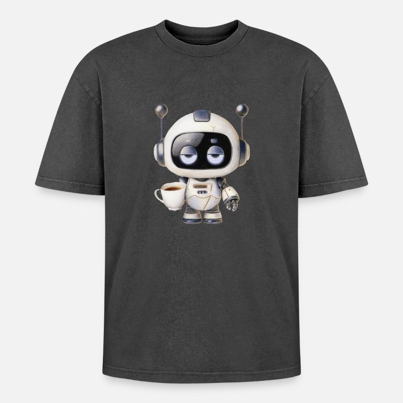 Roboter Kaffee - Oversized Unisex Premium Acid-Washed T-Shirt - Schwarz Acid Wash