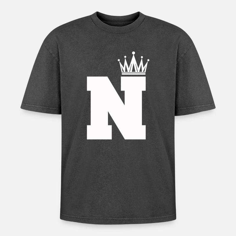 buchstabe_N_Krone - Oversized Unisex Premium Acid-Washed T-Shirt - Schwarz Acid Wash