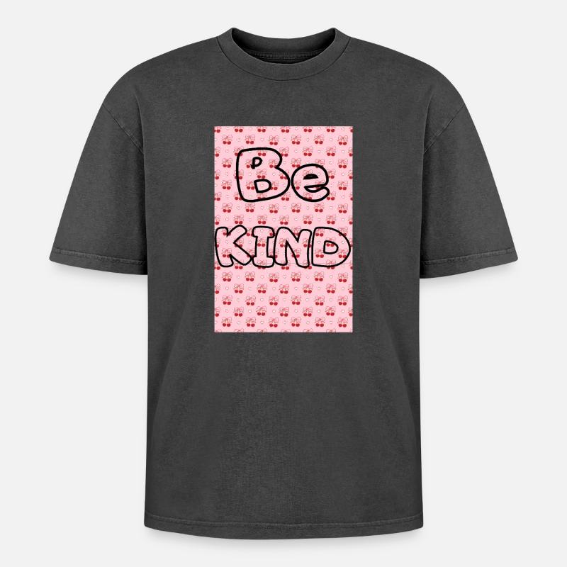 Be kind with cherry pattern - Oversized Unisex Premium Acid-Washed T-Shirt - acid washed black