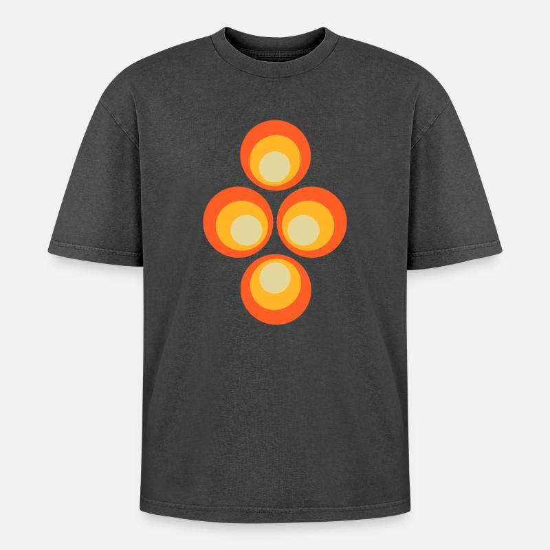 70s Circles Pattern - Oversized Unisex Premium Acid-Washed T-Shirt - acid washed black