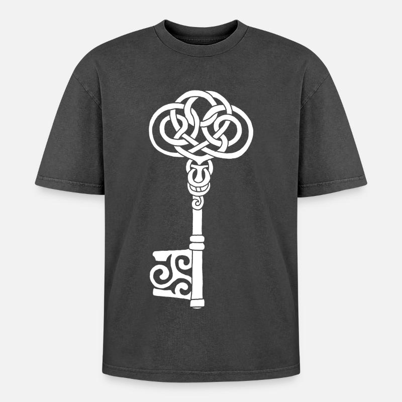 White Celtic Key - Oversized Unisex Premium Acid-Washed T-Shirt - acid washed black
