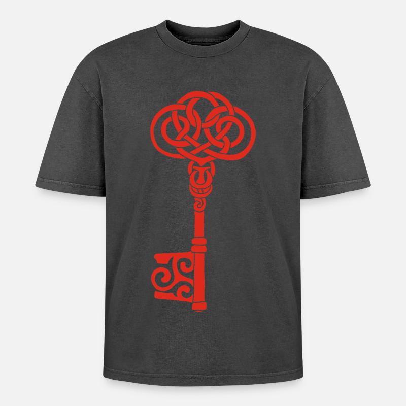 Red Celtic Key - Oversized Unisex Premium Acid-Washed T-Shirt - acid washed black