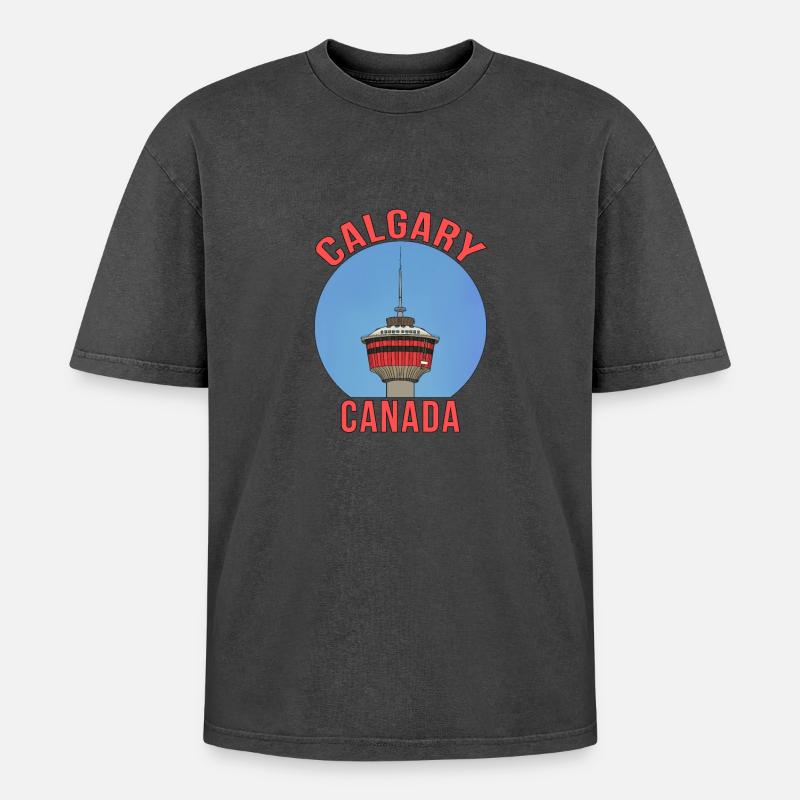 Calgary, Alberta, Canada - T-shirt Premium unisexe oversize acid-washed - noir délavé acide