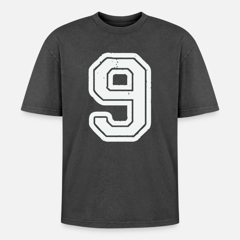 9 - Oversized Unisex Premium Acid-Washed T-Shirt - Schwarz Acid Wash