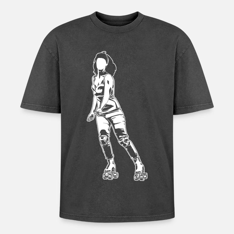 Roller Skater Mädchen - Oversized Unisex Premium Acid-Washed T-Shirt - Schwarz Acid Wash