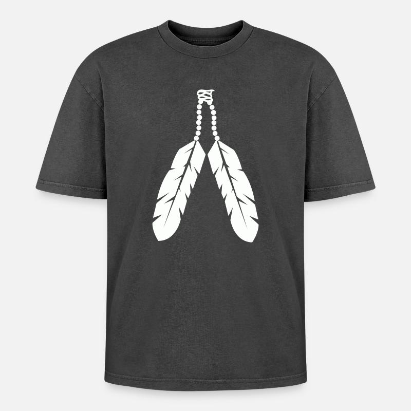 Conception de pendentif en plume autochtone - T-shirt Premium unisexe oversize acid-washed - noir délavé acide