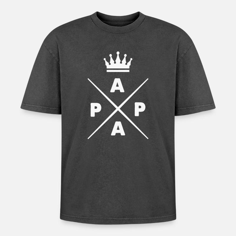 Papa  - Oversized Unisex Premium Acid-Washed T-Shirt - Schwarz Acid Wash