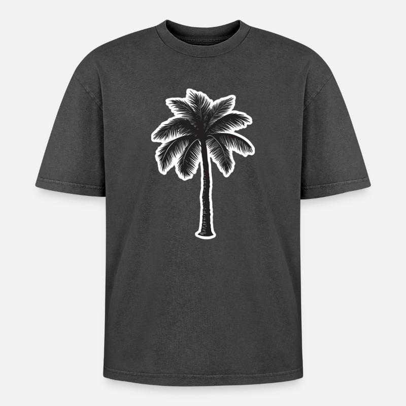 Palm tree - Oversized Unisex Premium Acid-Washed T-Shirt - acid washed black