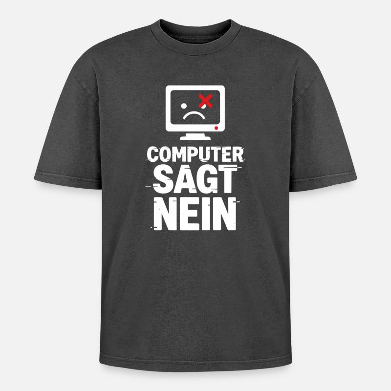 Computer Says No Meme - Oversized Unisex Premium Acid-Washed T-Shirt - acid washed black