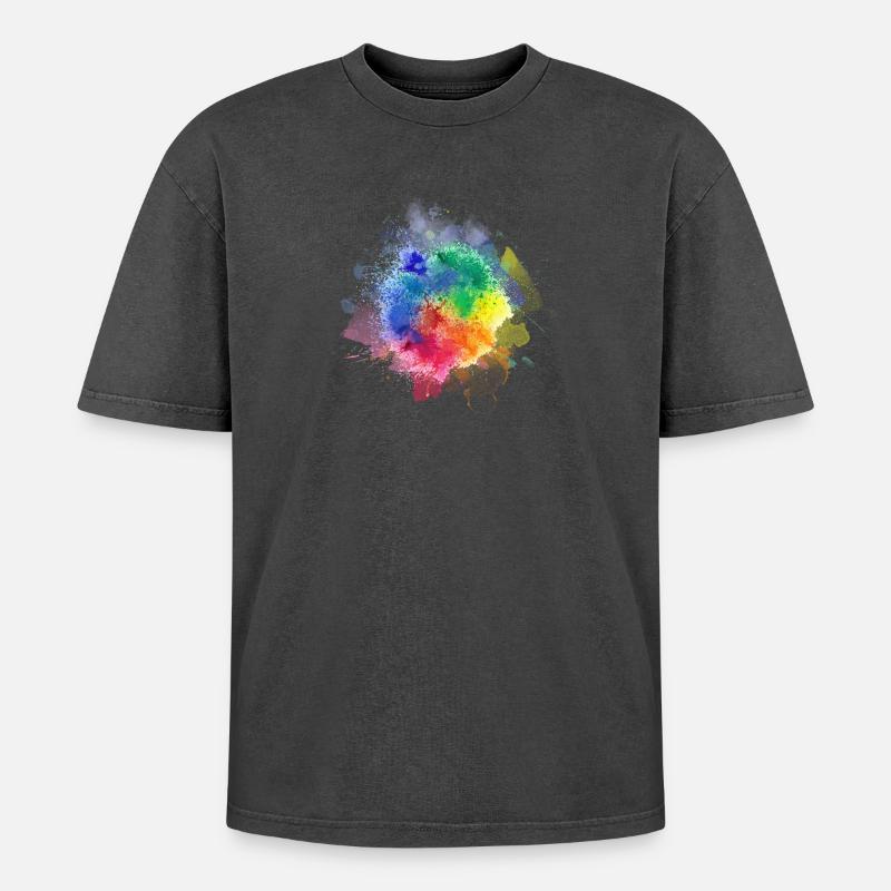 Farbenfrohe Kaleidoskop-Verschmelzung - Oversized Unisex Premium Acid-Washed T-Shirt - Schwarz Acid Wash