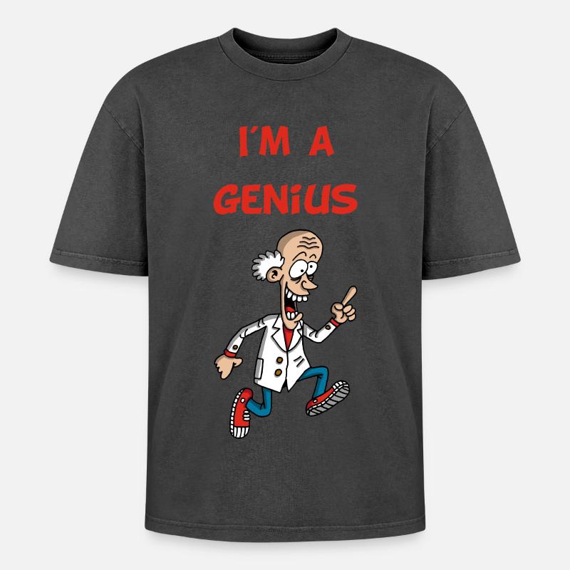 Ich bin ein Genie (Englisch) - Oversized Unisex Premium Acid-Washed T-Shirt - Schwarz Acid Wash