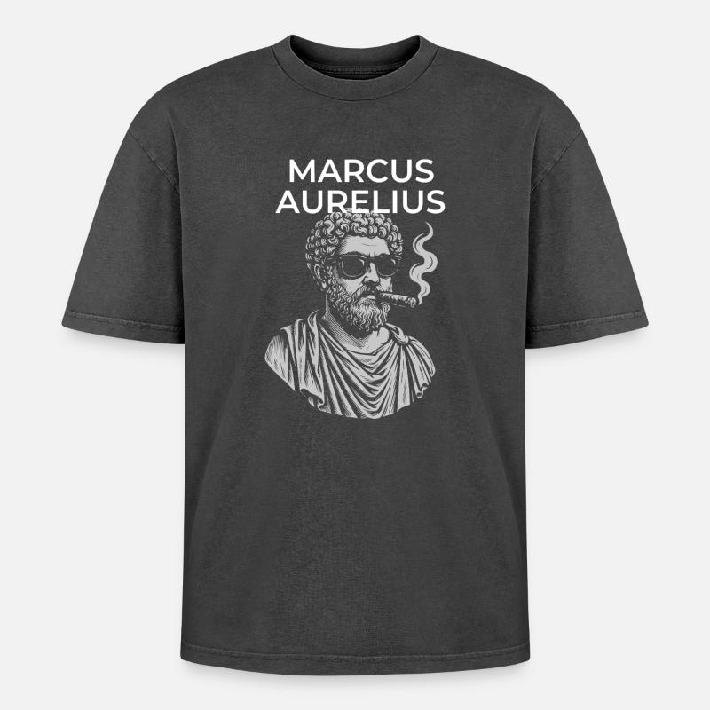 Marcus Aurelius Classical Philosopher Portrait - Oversized Unisex Premium Acid-Washed T-Shirt - acid washed black