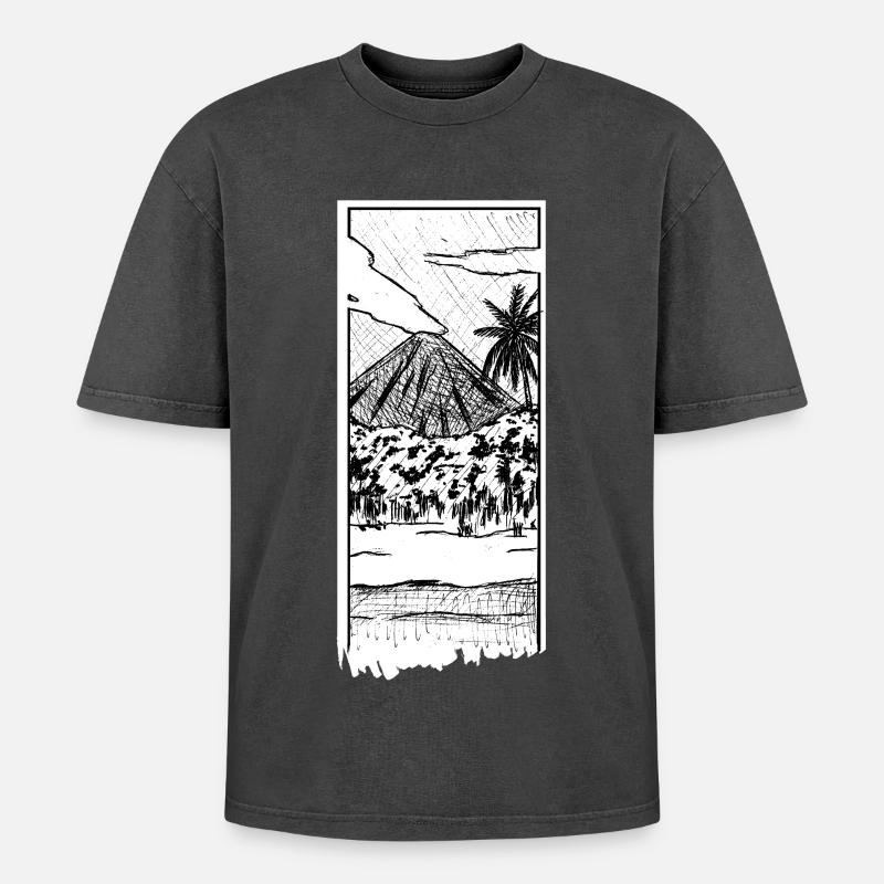 Volcano - Oversized Unisex Premium Acid-Washed T-Shirt - acid washed black