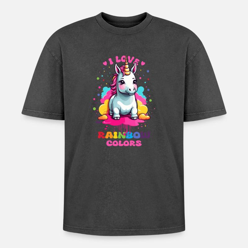 Süßes Einhorn - Oversized Unisex Premium Acid-Washed T-Shirt - Schwarz Acid Wash
