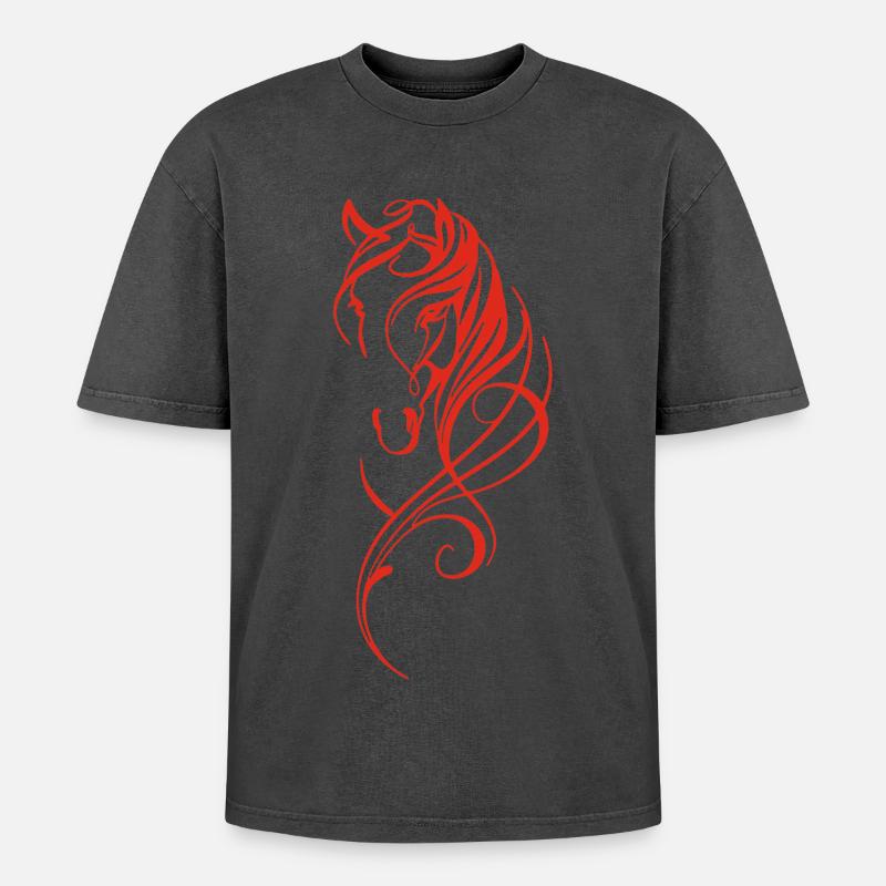 Rote stilisierte Chevas - Oversized Unisex Premium Acid-Washed T-Shirt - Schwarz Acid Wash