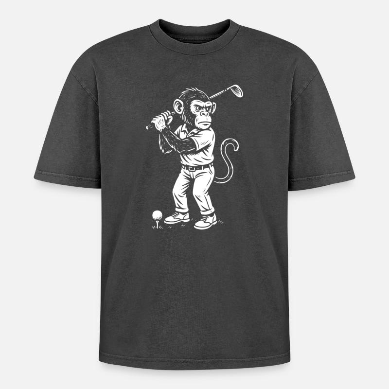 Chimp playing golf gift - Oversized Unisex Premium Acid-Washed T-Shirt - acid washed black