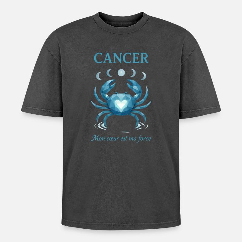 Krebs Sternzeichen - Astrologie - Oversized Unisex Premium Acid-Washed T-Shirt - Schwarz Acid Wash