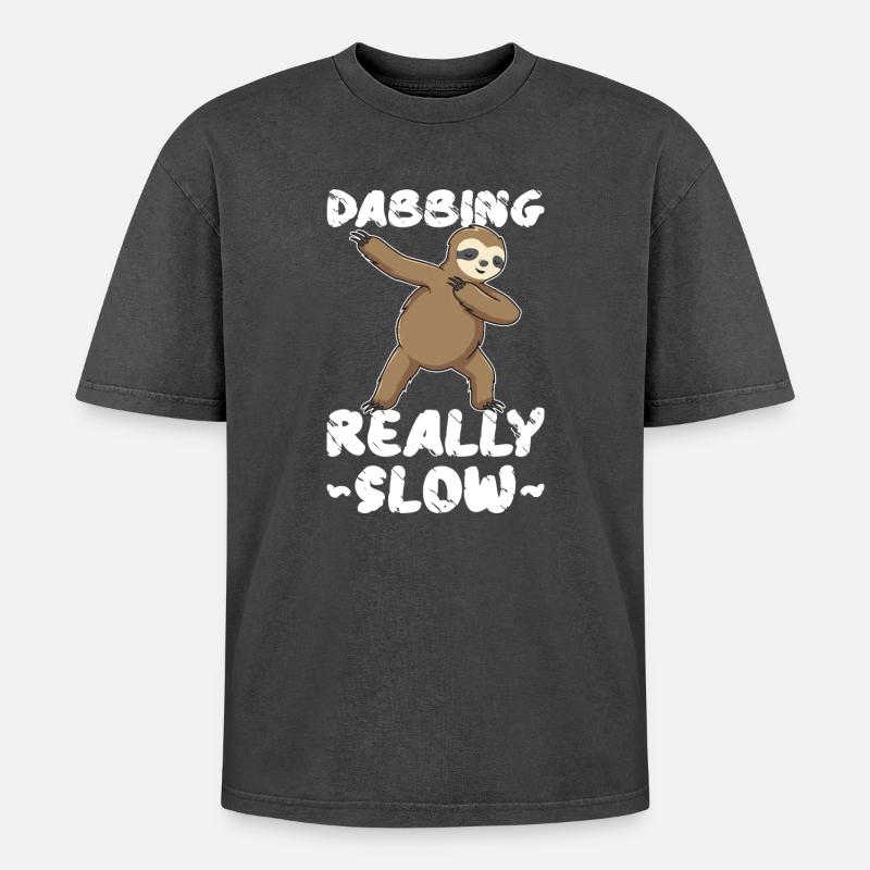 Dabbing Really Slow Sloth - Oversized Unisex Premium Acid-Washed T-Shirt - acid washed black