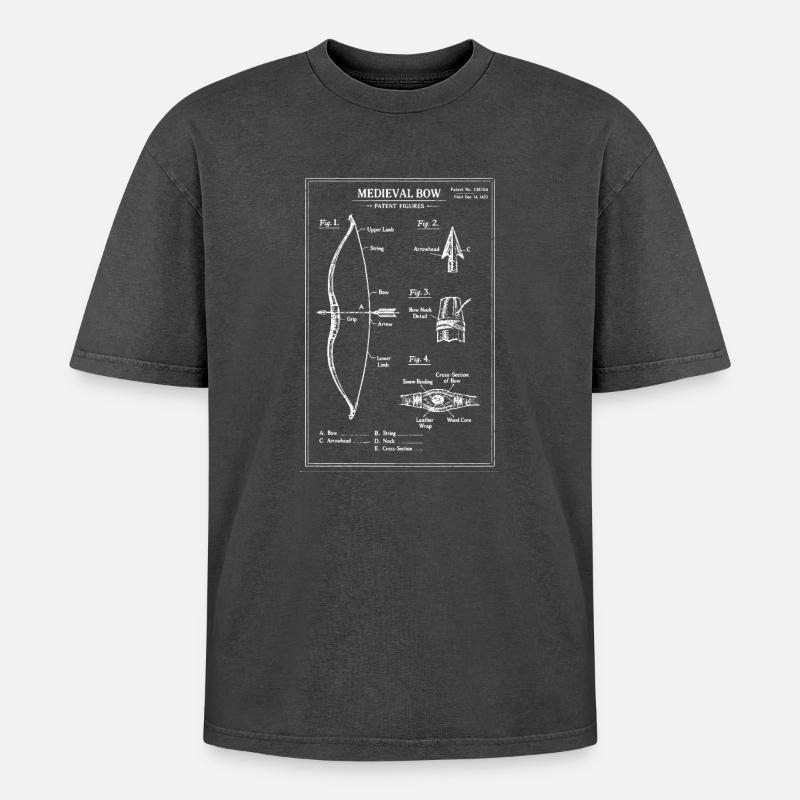 Illustration de plan d’arc médiéval - T-shirt Premium unisexe oversize acid-washed - noir délavé acide