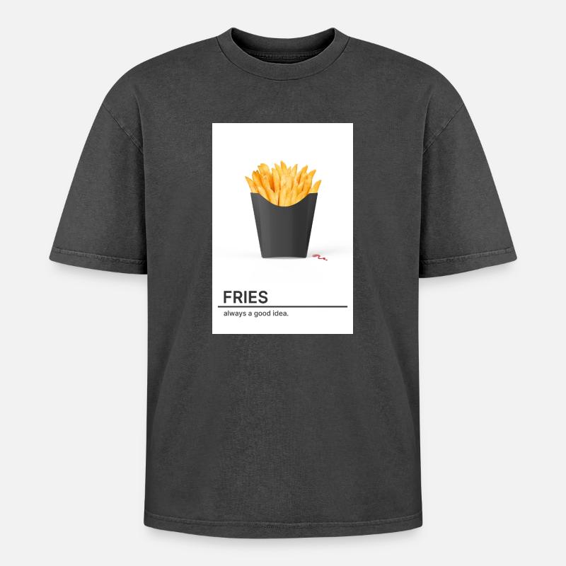 Fries Always A Good Idea - Oversized Unisex Premium Acid-Washed T-Shirt - Schwarz Acid Wash