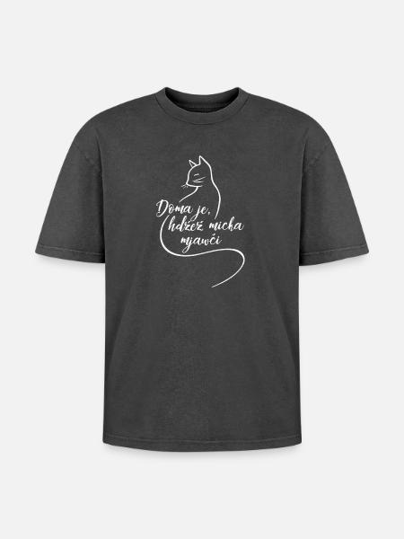 Doma je, hdźež micka mjawči. - Oversized Unisex Premium Acid-Washed T-Shirt - acid washed black