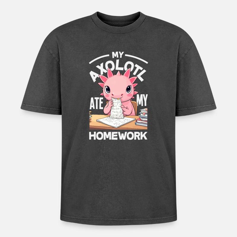 Cute Axolotl Kawaii Axolotl Lover - Oversized Unisex Premium Acid-Washed T-Shirt - acid washed black