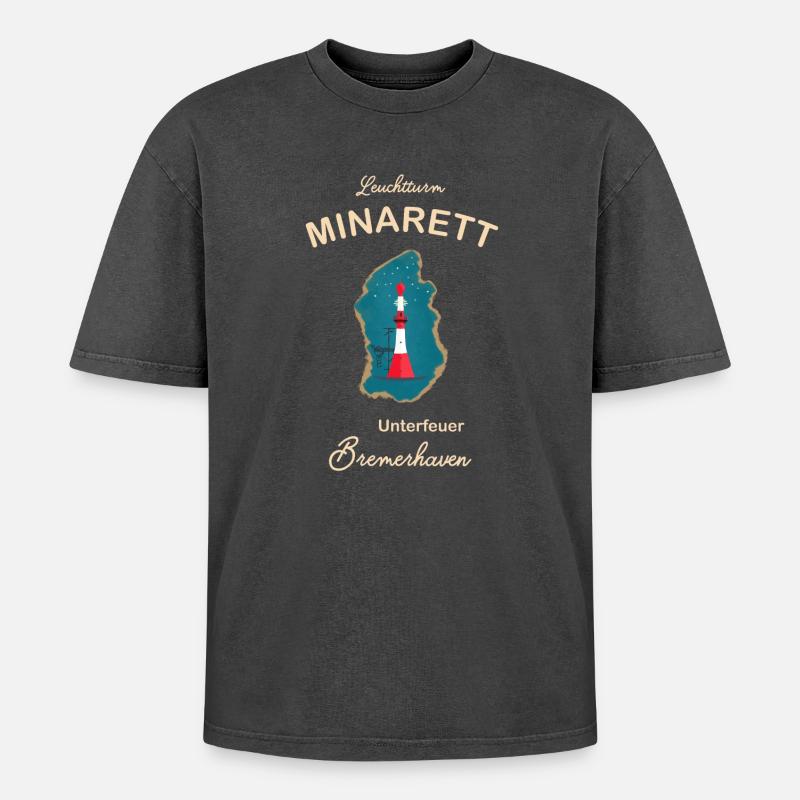 Bremerhaven, lighthouse underfire, minaret, - Oversized Unisex Premium Acid-Washed T-Shirt - acid washed black