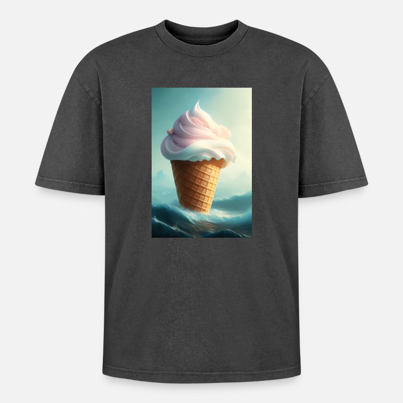 Eiscreme - Oversized Unisex Premium Acid-Washed T-Shirt - Schwarz Acid Wash