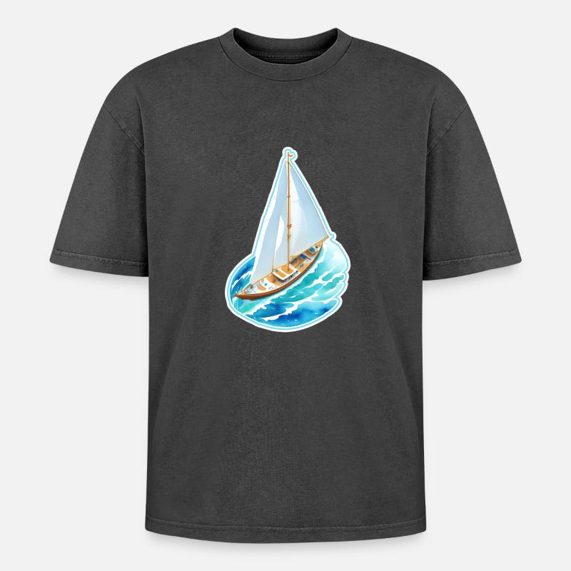 Sailing ship - Oversized Unisex Premium Acid-Washed T-Shirt - acid washed black
