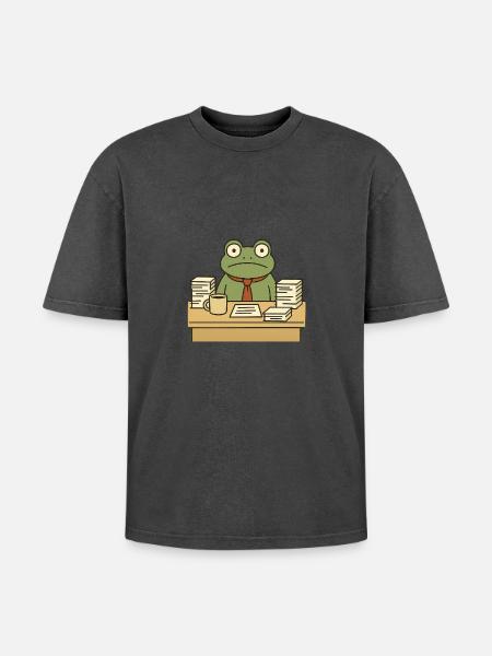 Business Frog - Oversized Unisex Premium Acid-Washed T-Shirt - acid washed black
