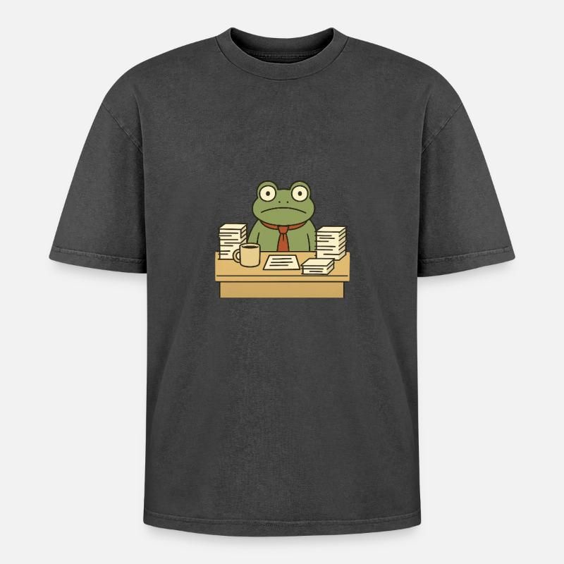 Business-Frosch - Oversized Unisex Premium Acid-Washed T-Shirt - Schwarz Acid Wash