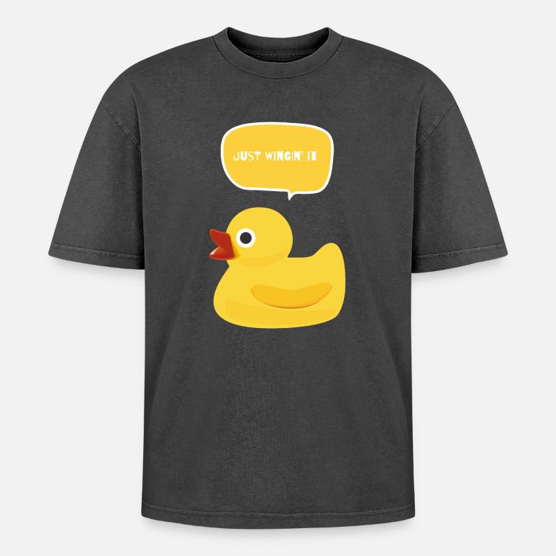 Just Wingin' It Duck - Oversized Unisex Premium Acid-Washed T-Shirt - Schwarz Acid Wash