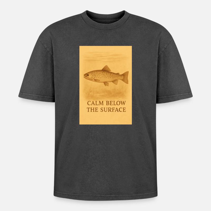 Calm Below the Surface Trout Print - Oversized Unisex Premium Acid-Washed T-Shirt - acid washed black