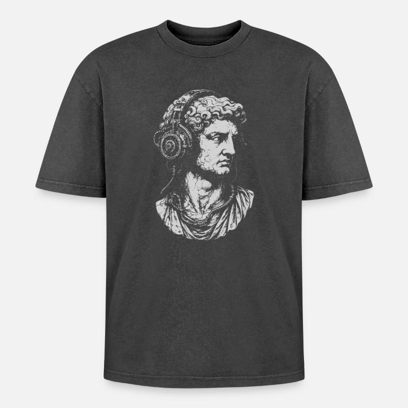 Klassische Buste mit Steampunk-Kopfhörern - Oversized Unisex Premium Acid-Washed T-Shirt - Schwarz Acid Wash