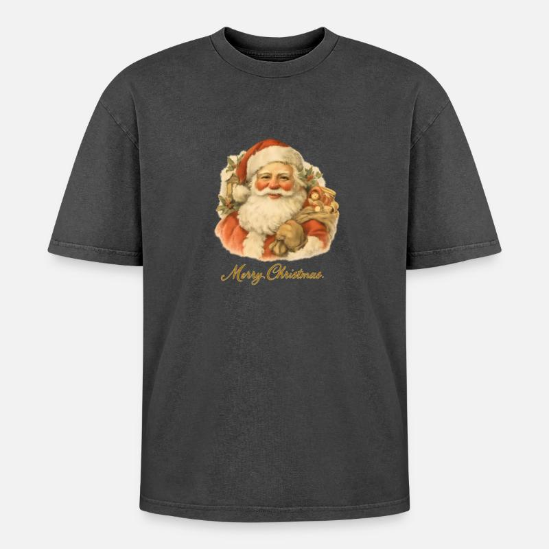 Weihnachtsmann mit Teddybär - Oversized Unisex Premium Acid-Washed T-Shirt - Schwarz Acid Wash