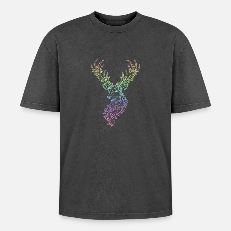 Hirsch Rainbow - Oversized Unisex Premium Acid-Washed T-Shirt - Schwarz Acid Wash