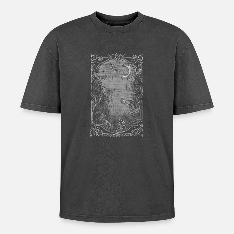 mystical fox - Oversized Unisex Premium Acid-Washed T-Shirt - acid washed black