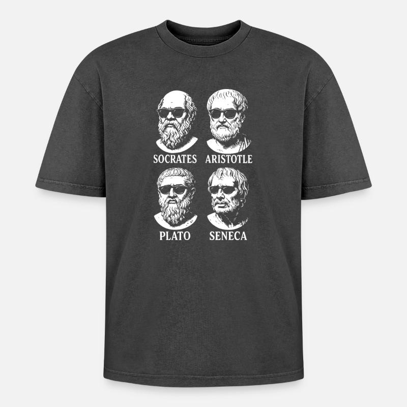 Griechisches Philosophenquartett mit Sonnenbrille - Oversized Unisex Premium Acid-Washed T-Shirt - Schwarz Acid Wash
