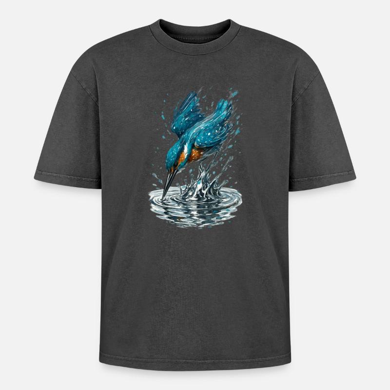 Eisvogel im Einsatz - Oversized Unisex Premium Acid-Washed T-Shirt - Schwarz Acid Wash