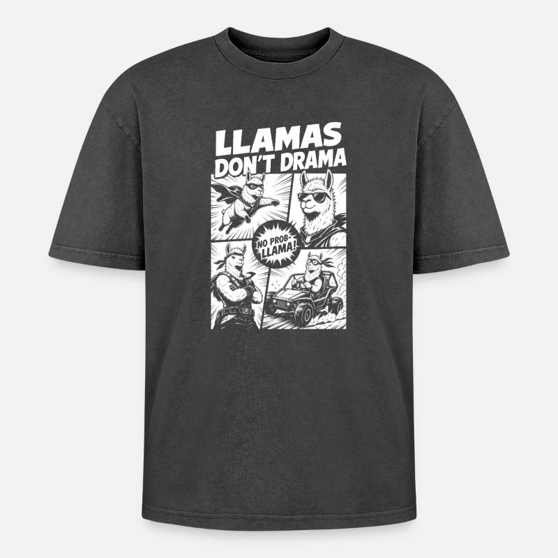 Llama Mode Action Comic - Oversized Unisex Premium Acid-Washed T-Shirt - Schwarz Acid Wash