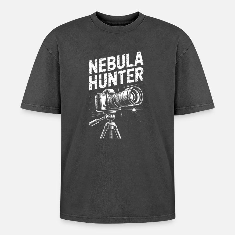 Nebula Hunter Telescope - Oversized Unisex Premium Acid-Washed T-Shirt - acid washed black