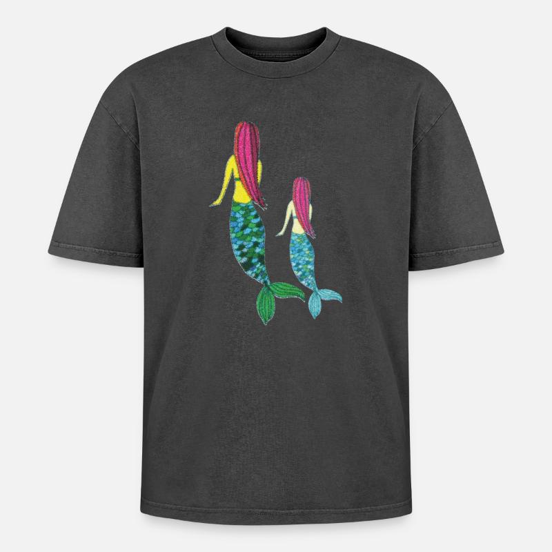 meerjungrau mutter tochter - Oversized Unisex Premium Acid-Washed T-Shirt - Schwarz Acid Wash